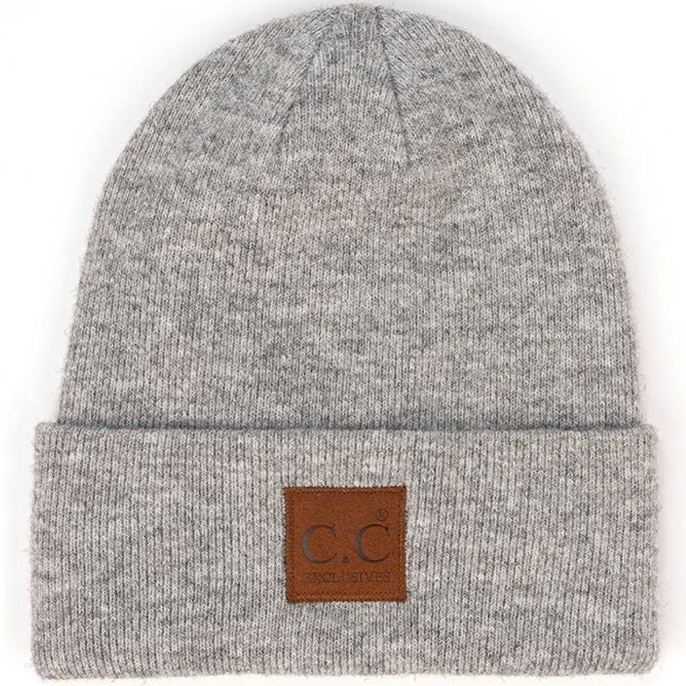 C.C Heather Knit Suede Patch Beanie